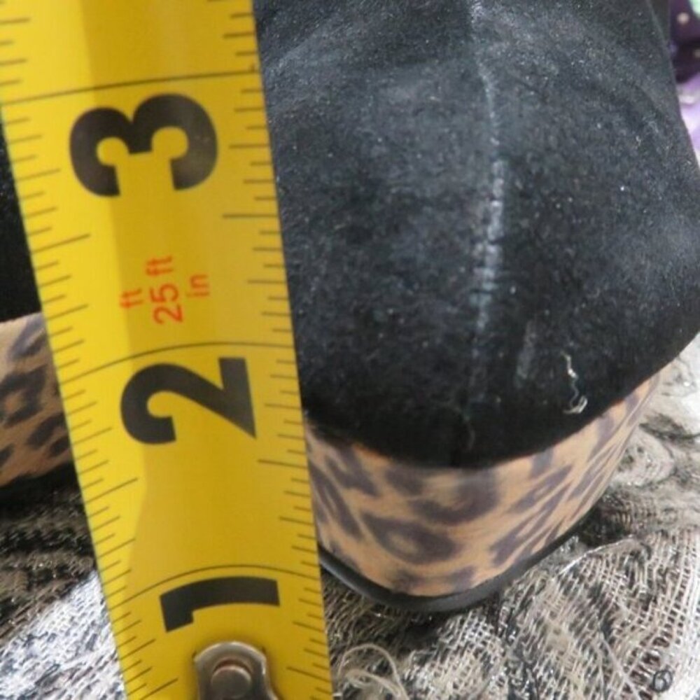 Envy Riva Black Italian Suede w/ leopard print chunky heel & platform booties 9 - Picture 3 of 16
